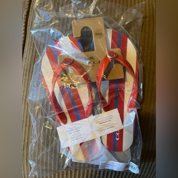 Coach Zayn Flip Flop With Stripe Print nwt in packaging - Picture 7 of 7